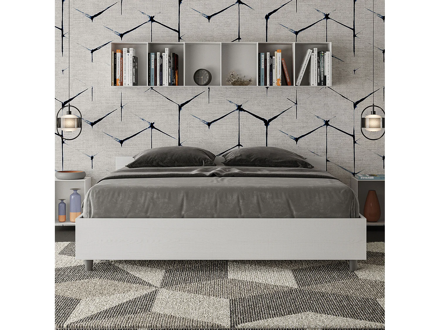 Borra houten bedframe-Kleur Wit-Slapen 160x200cm-Versie zonder boxspring