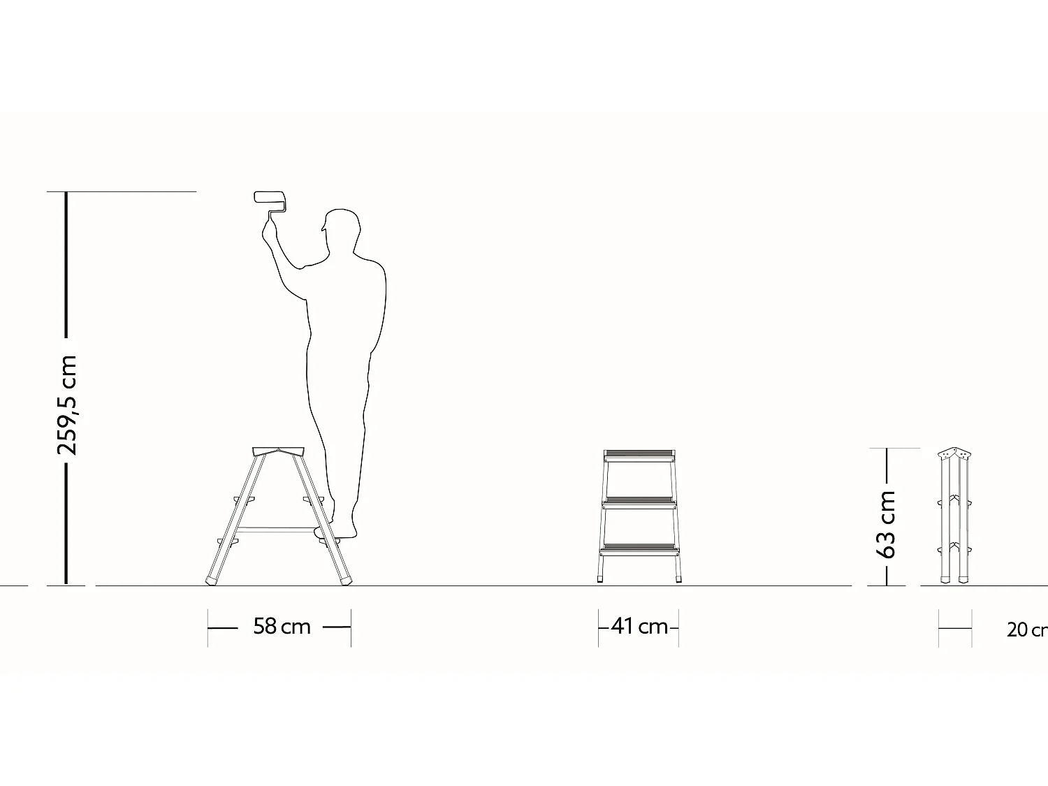 Aluminium-Leiterhocker 3 Stufen 3x3 Doppelaufstieg 125 kg