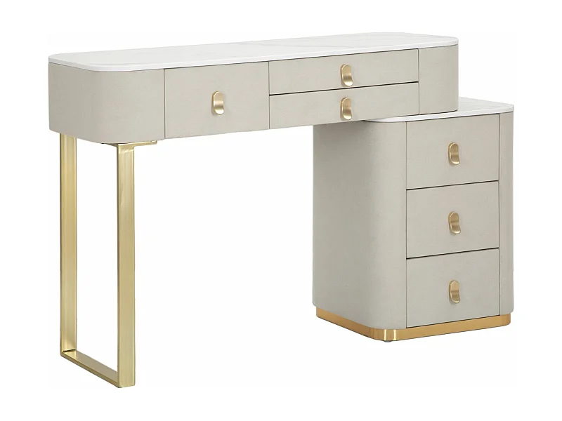 Meuble de chambre en bois et tissu beige avec 6 tiroirs 120x40x75 cm