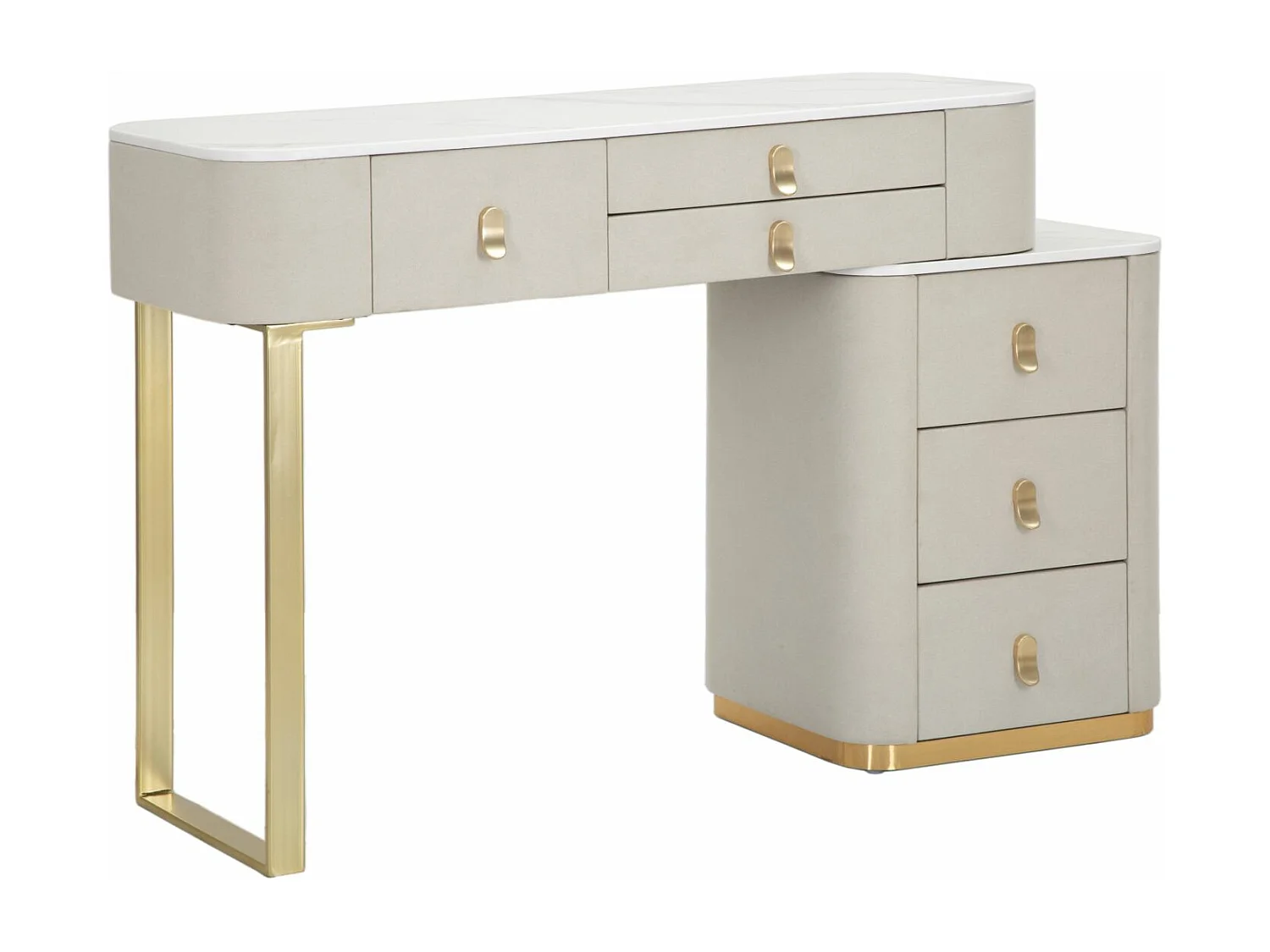 Meuble de chambre en bois et tissu beige avec 6 tiroirs 120x40x75 cm