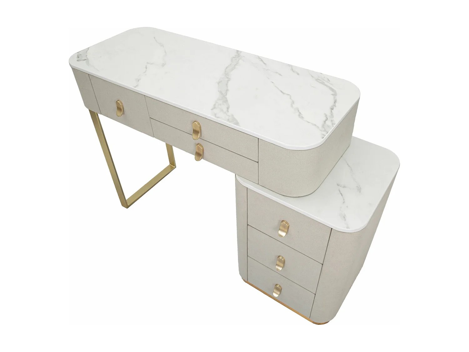 Meuble de chambre en bois et tissu beige avec 6 tiroirs 120x40x75 cm