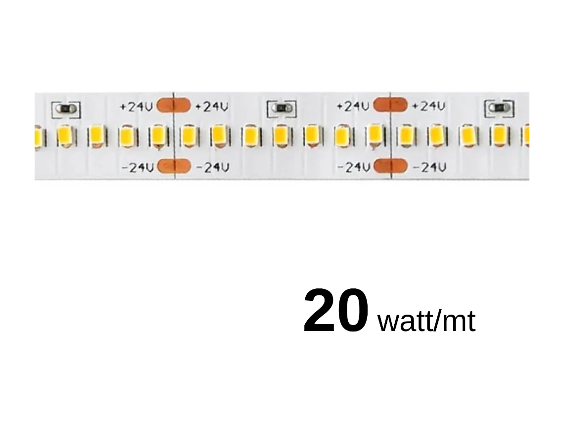 Striscia a led da 20W/MT 24V 2608 lm/mt 3000K - Bobina da 5 metri IP20