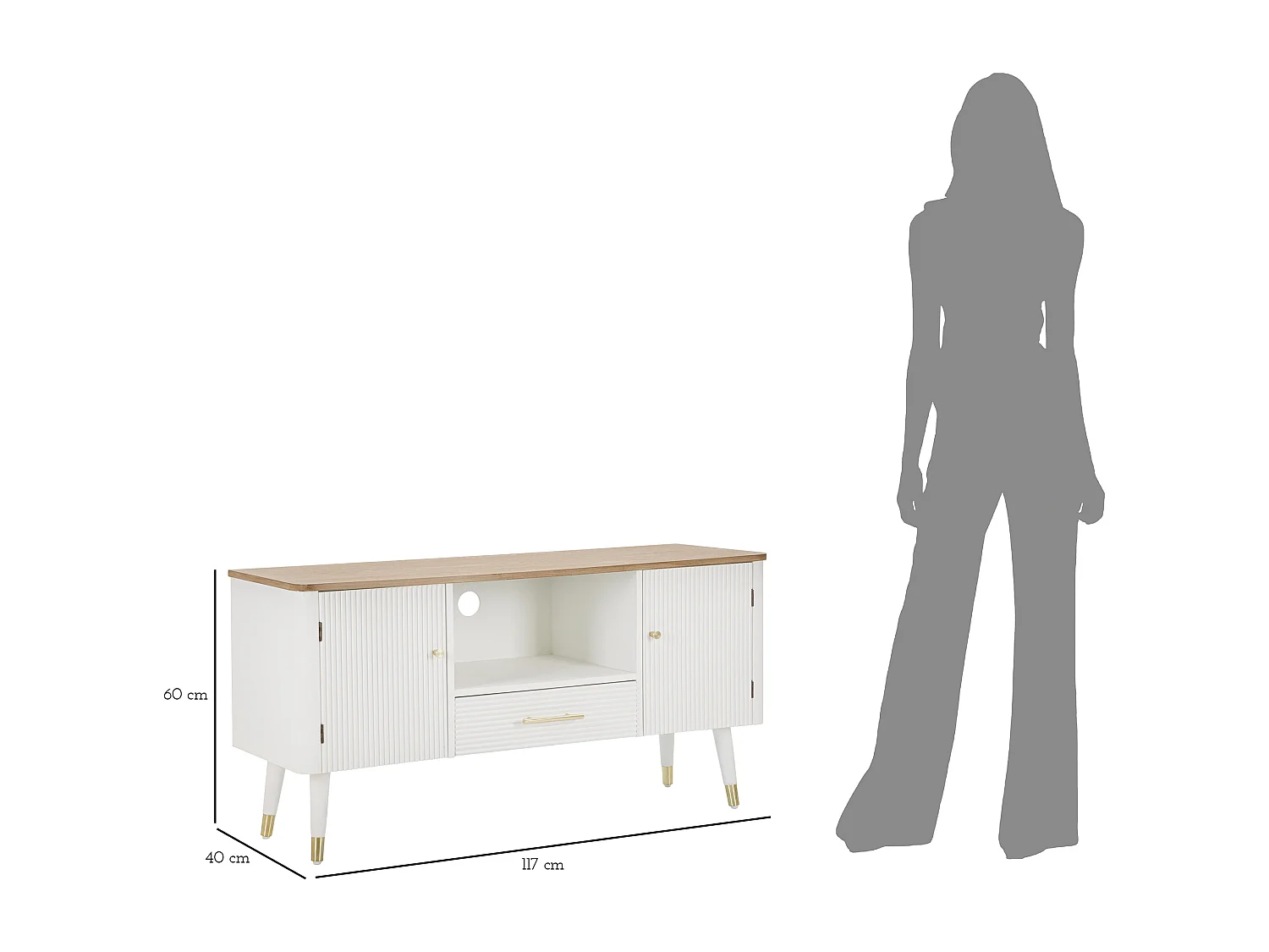 Meuble TV en Bois "Matera" 117cm Blanc & Naturel