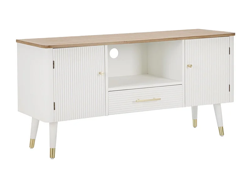 Meuble TV en Bois "Matera" 117cm Blanc & Naturel