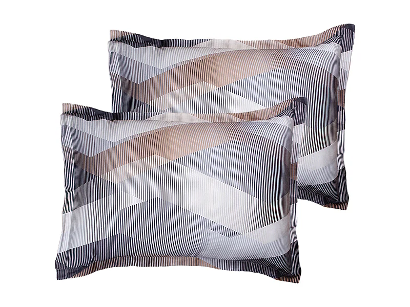 Lot de 2 Taies d'oreiller satin de coton imprimé Helix Brown