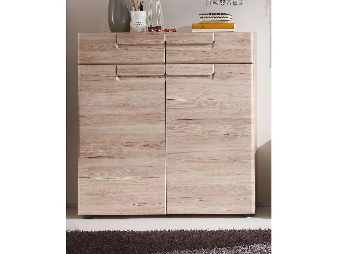 Margit Armoire à chaussures, 2 portes et 2 tiroirs, imitation chêne clair.