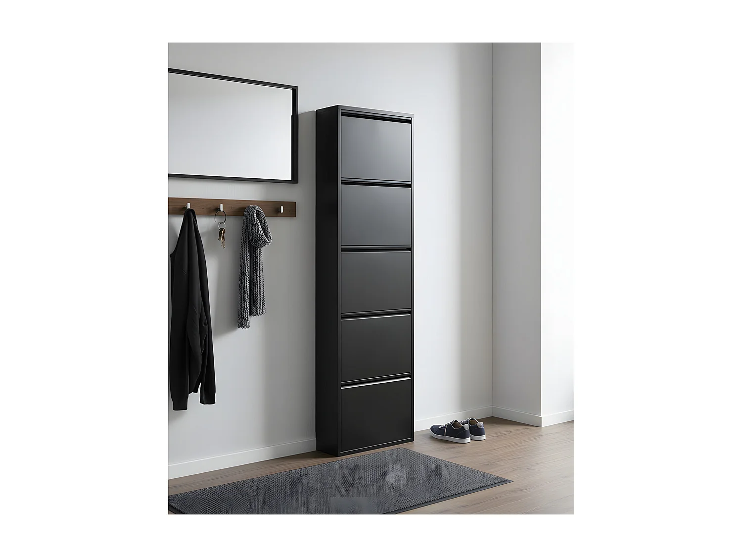 Pisa Schuhschrank mit 5 Klappen/ Türen in Metall schwarz. Fertig montiert.