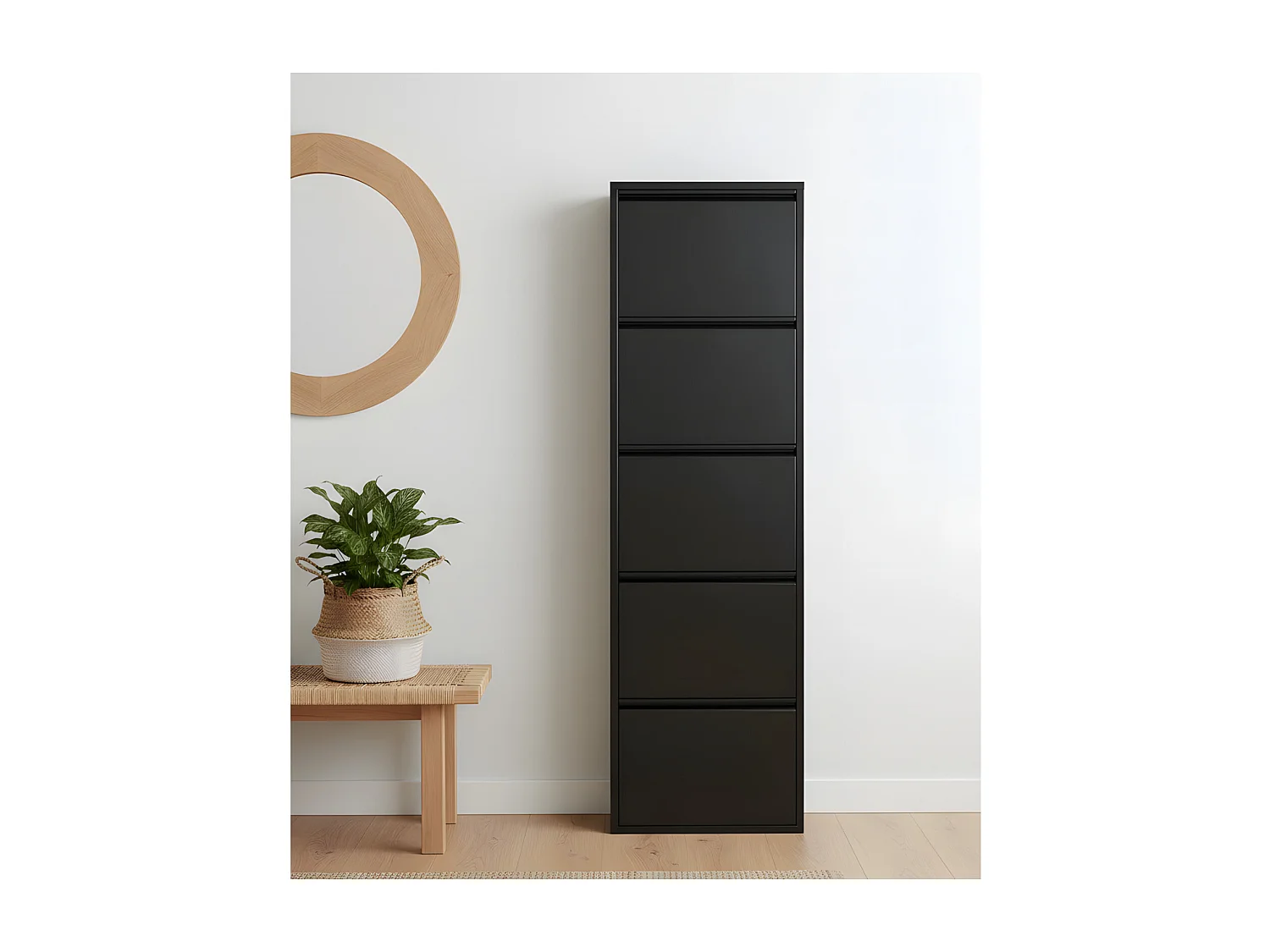 Pisa Schuhschrank mit 5 Klappen/ Türen in Metall schwarz. Fertig montiert.