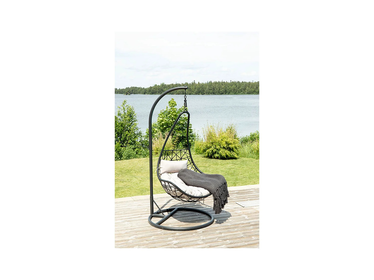 Vide hangende tuinstoel zwartgrijs.