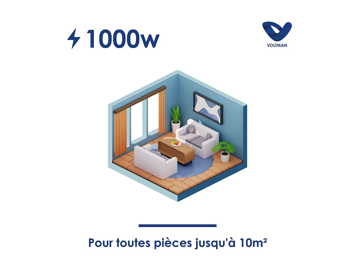 Chauffage électrique chaleur douce Leia - 1000W - Blanc - Voltman