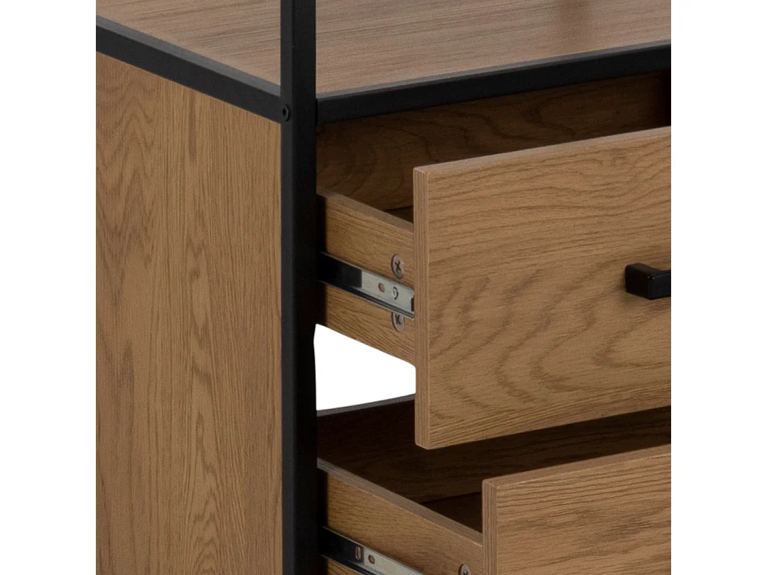 Sea Étagère 3 tablettes de rangement, 2 tiroirs, naturel, noir.