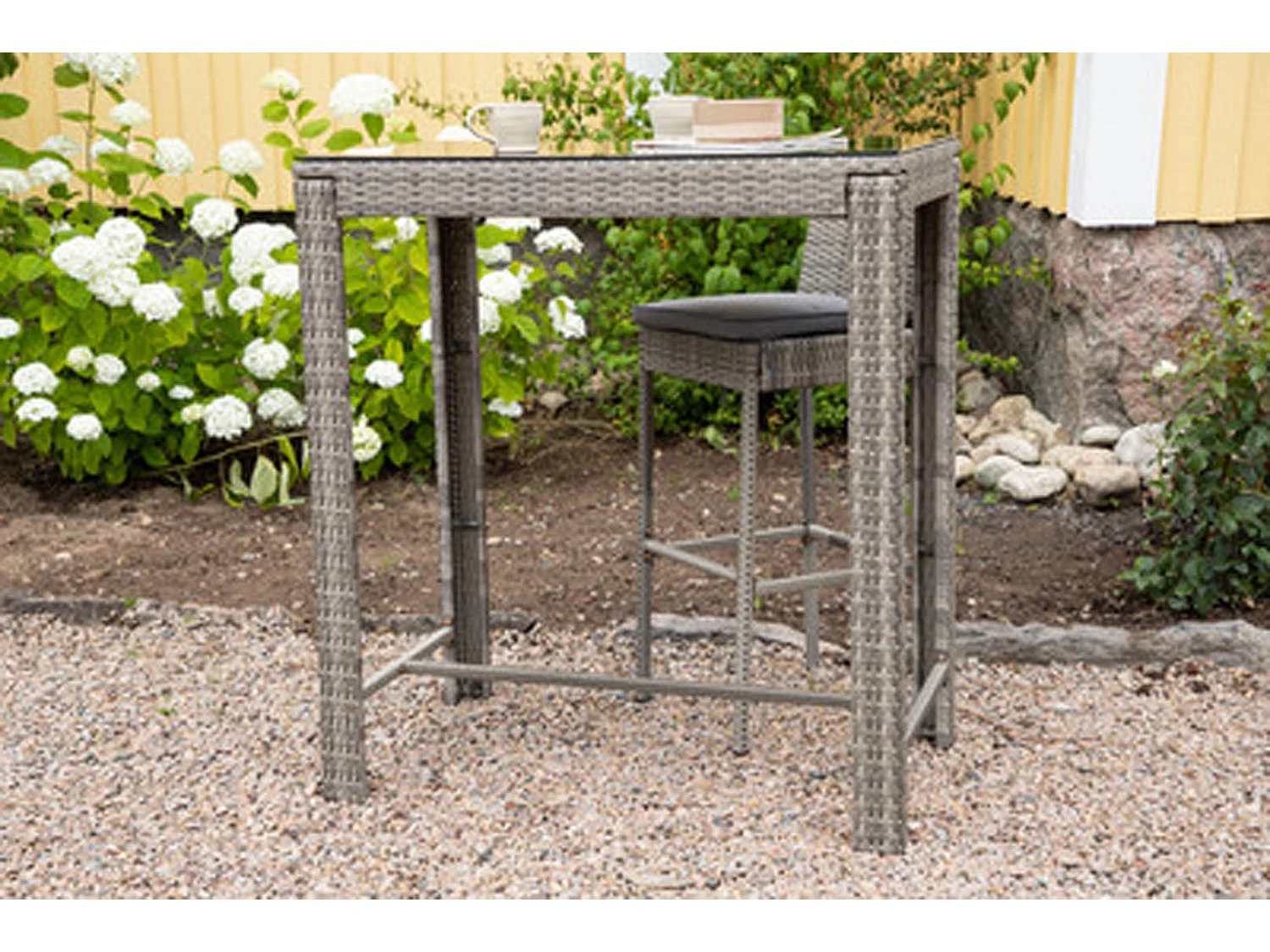 Alo jardin table de bar gris.