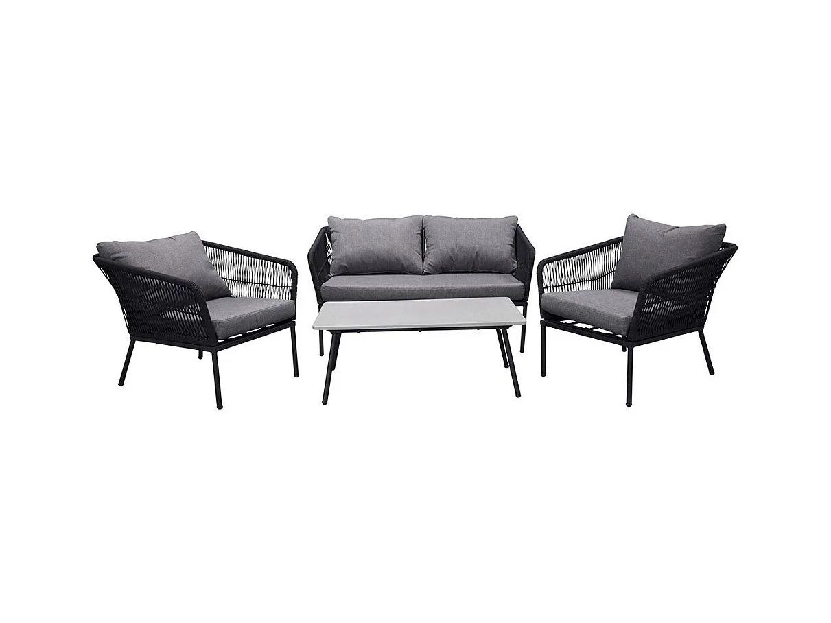 Salon de Jardin "Lindos" 134cm Noir & Gris