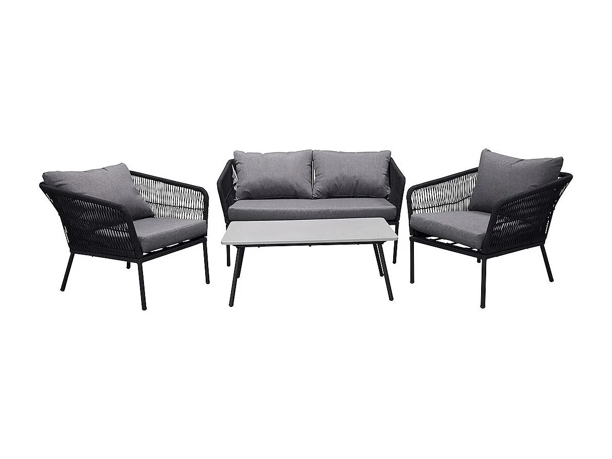 Salon de Jardin "Lindos" 134cm Noir & Gris