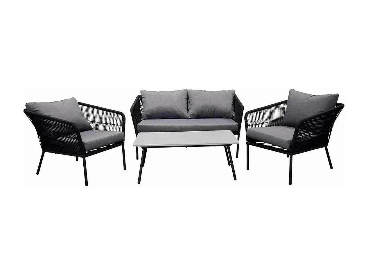 Salon de Jardin "Lindos" 134cm Noir & Gris