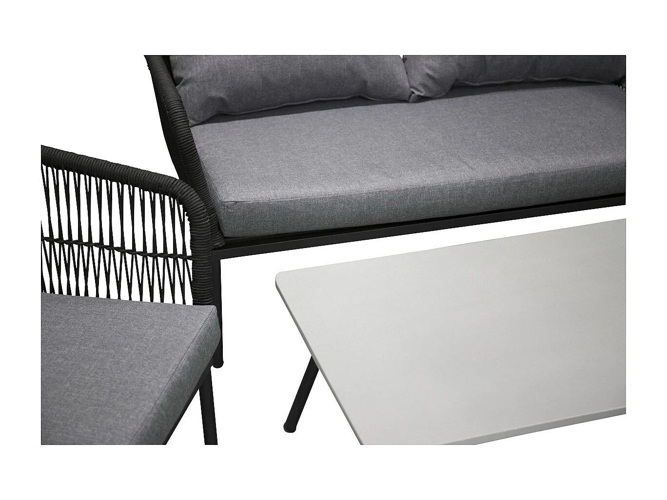 Salon de Jardin "Lindos" 134cm Noir & Gris