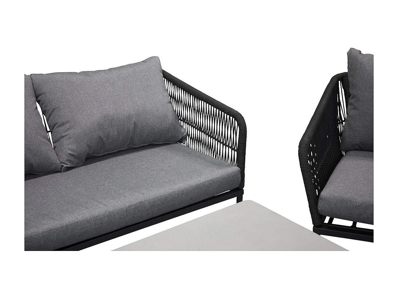 Salon de Jardin "Lindos" 134cm Noir & Gris