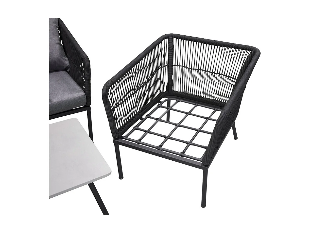 Salon de Jardin "Lindos" 134cm Noir & Gris