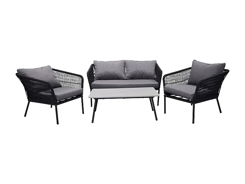 Salon de Jardin "Lindos" 134cm Noir & Gris