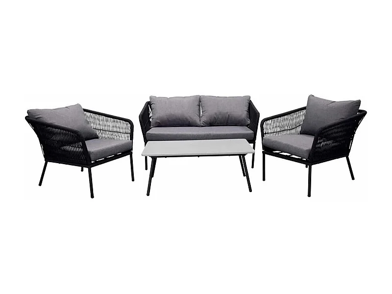 Salon de Jardin "Lindos" 134cm Noir & Gris