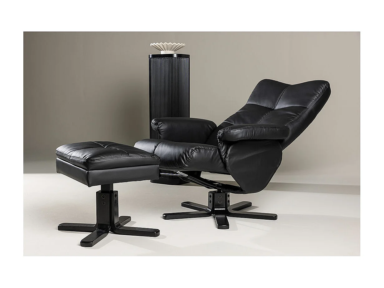 Fauteuil de Relaxation & Pouf "Sven" 101cm Noir