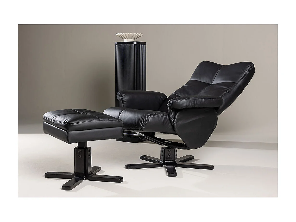 Fauteuil de Relaxation & Pouf "Sven" 101cm Noir