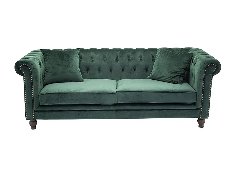 Canapé 3 Places en Velours "Chesterfield" 217cm Vert