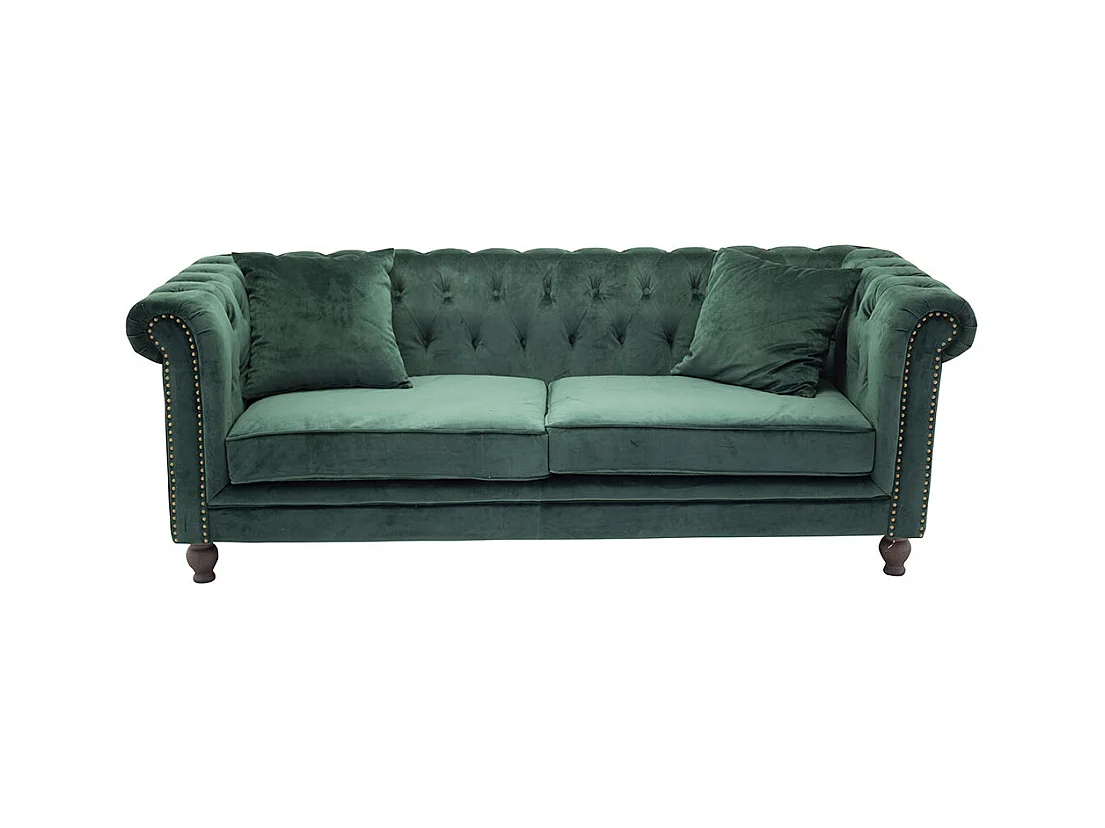 Canapé 3 Places en Velours "Chesterfield" 217cm Vert