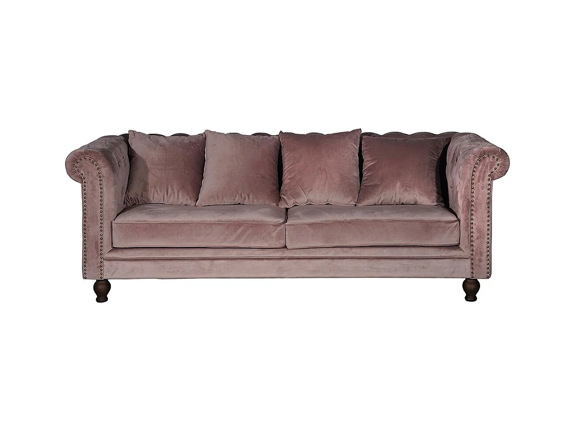 Canapé 3 Places en Velours "Chesterfield" 217cm Rose