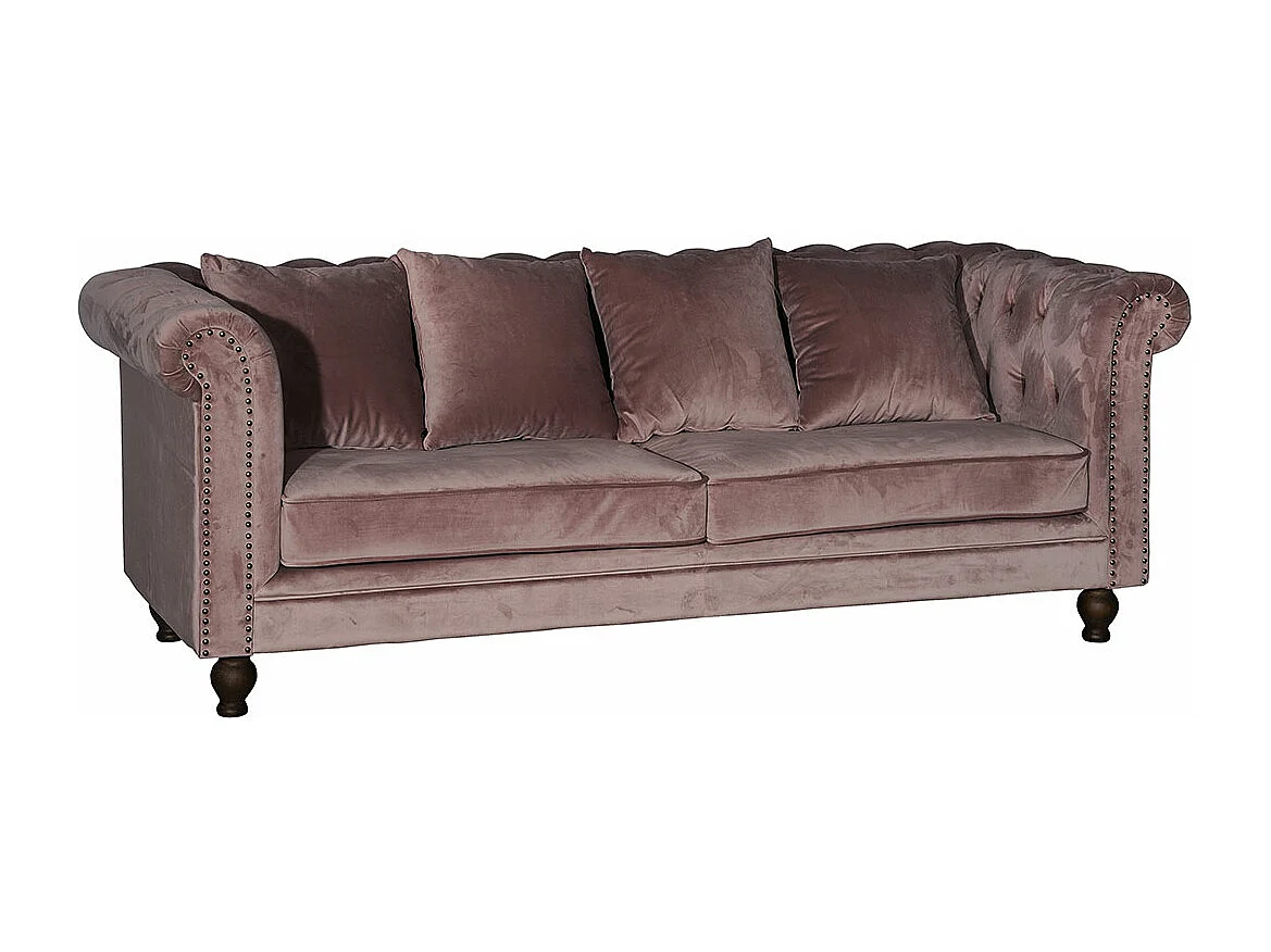Canapé 3 Places en Velours "Chesterfield" 217cm Rose