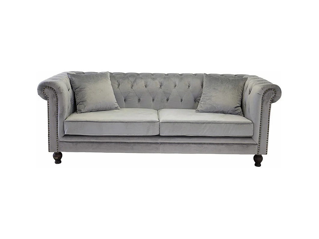 Canapé 3 Places en Velours "Chesterfield" 217cm Gris Clair
