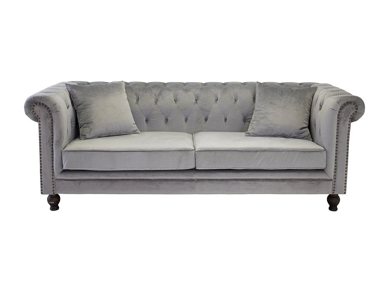 Canapé 3 Places en Velours "Chesterfield" 217cm Gris Clair