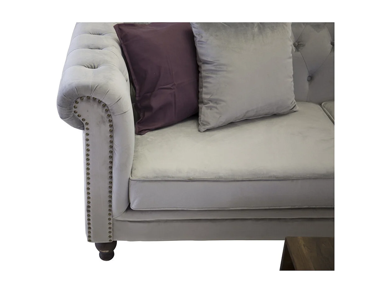Canapé 3 Places en Velours "Chesterfield" 217cm Gris Clair