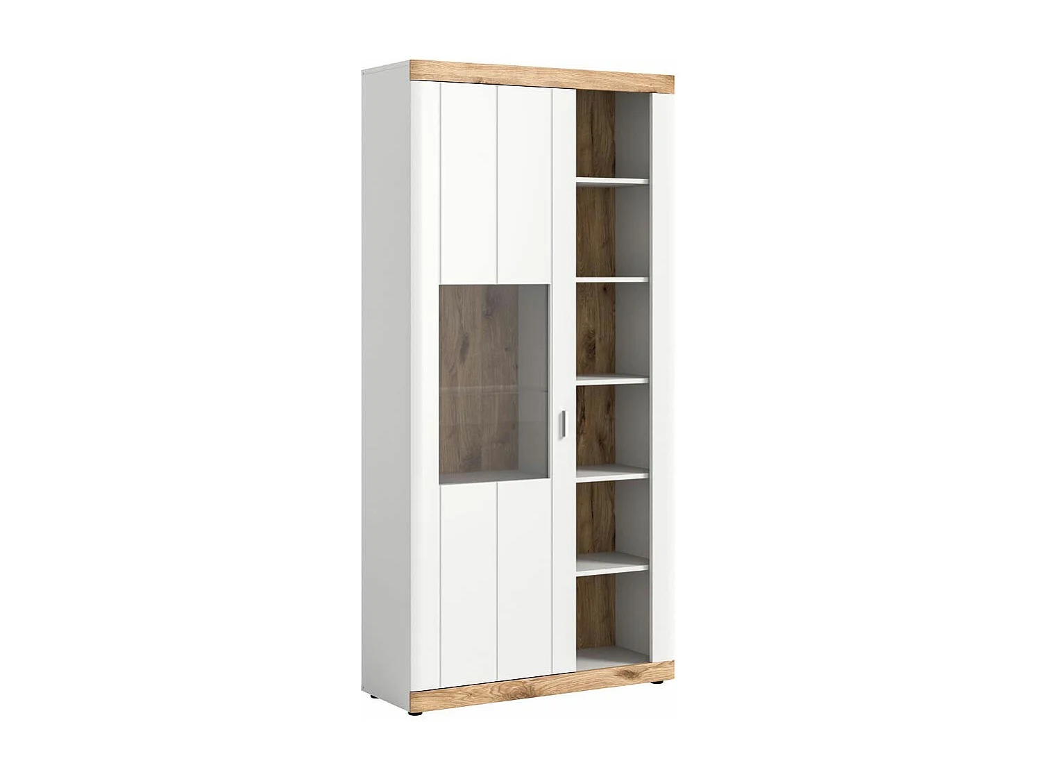 Laredo citrine 1 porte, 5 tablettes mat blanc,chêne décor,blanc.