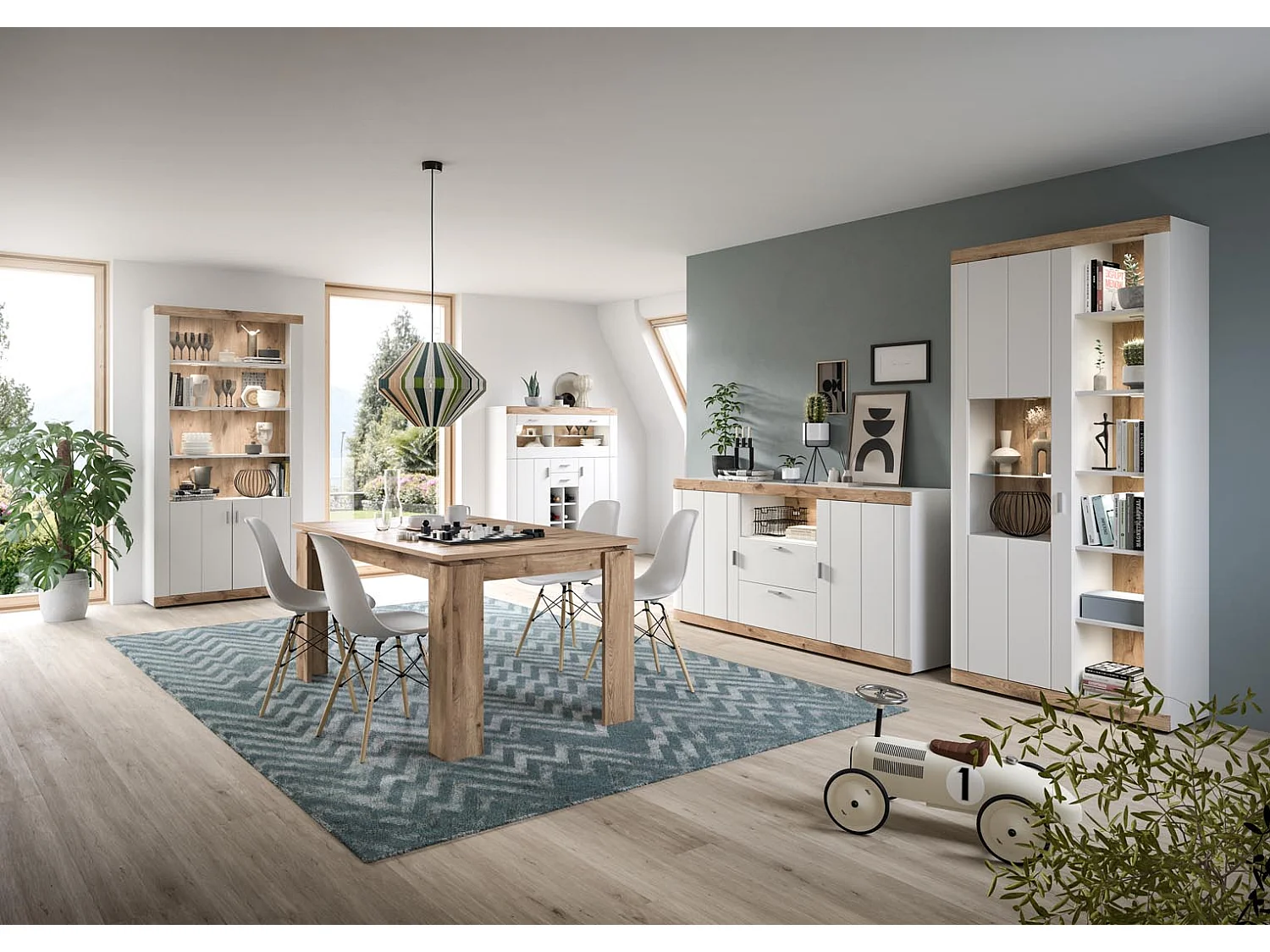 Laredo citrine 1 porte, 5 tablettes mat blanc,chêne décor,blanc.