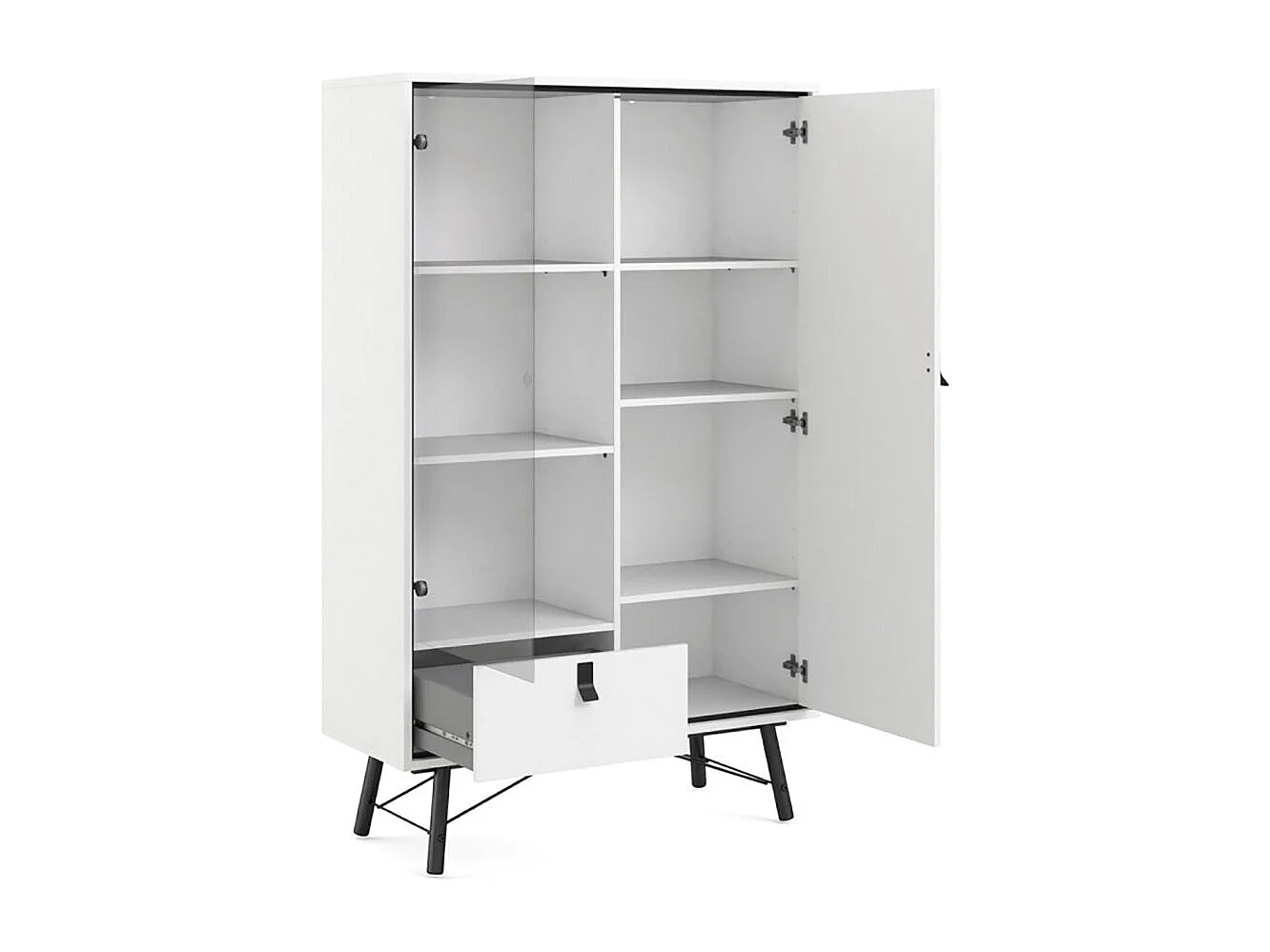 Rye Armoire vitrine, 1 porte vitrée, 1 porte, 1 tiroir, blanc mat.