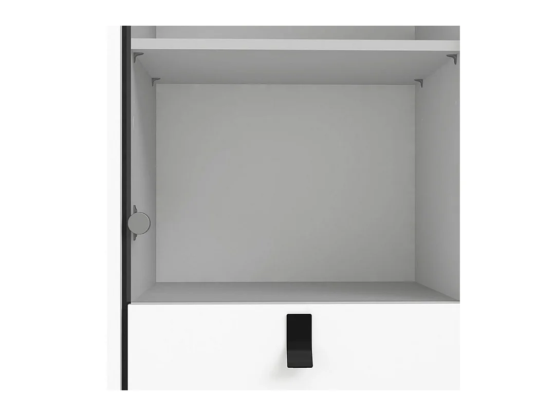 Rye Armoire vitrine, 1 porte vitrée, 1 porte, 1 tiroir, blanc mat.