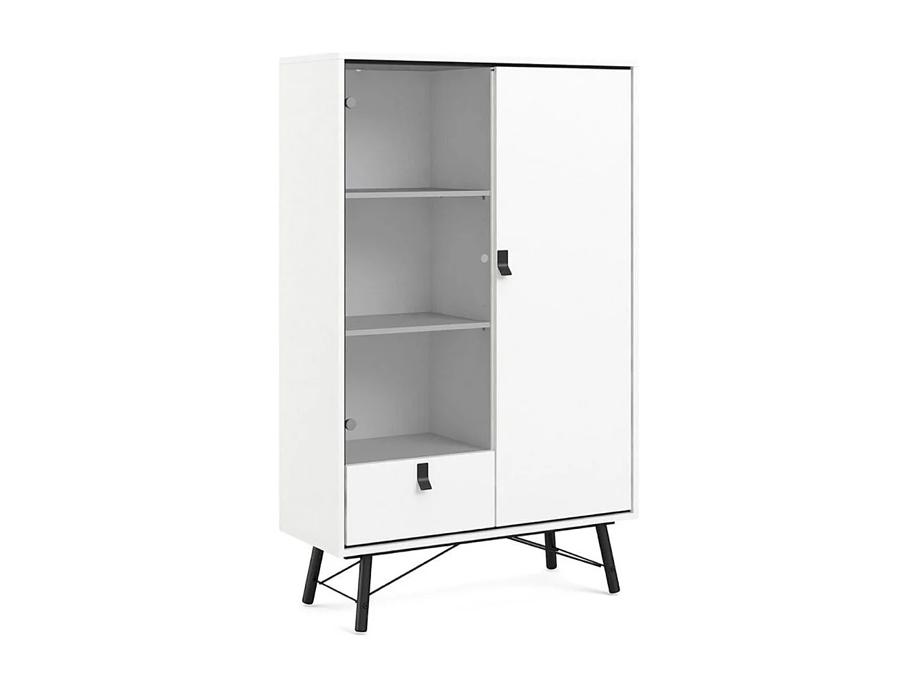 Rye Armoire vitrine, 1 porte vitrée, 1 porte, 1 tiroir, blanc mat.