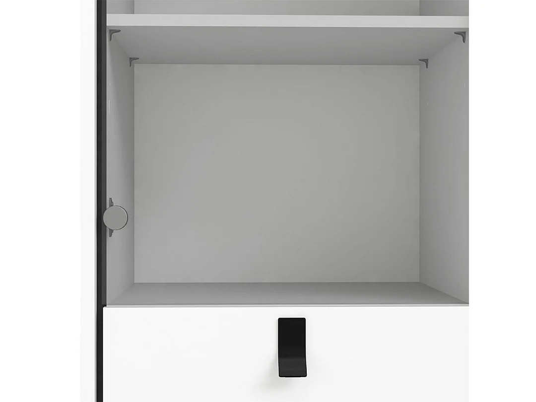 Rye Armoire vitrine, 1 porte vitrée, 1 porte, 1 tiroir, blanc mat.