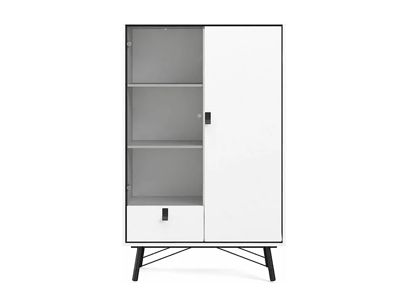 Rye Armoire vitrine, 1 porte vitrée, 1 porte, 1 tiroir, blanc mat.