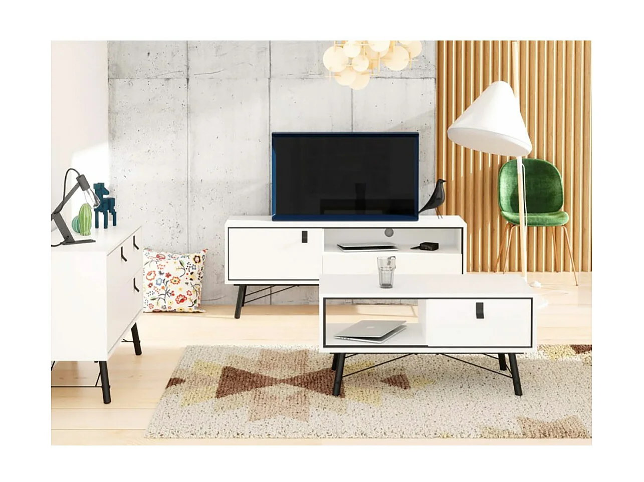 Rye dressoir 1 deur, 2 lades mat wit.