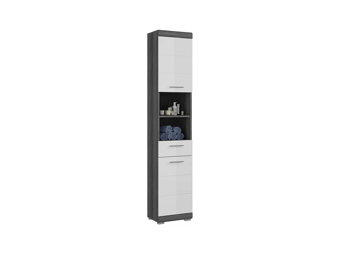 Scout armoire haute pour salle de bain 2 portes, 1 tiroir, 2 tablettes  brillant blanc,enfumé.