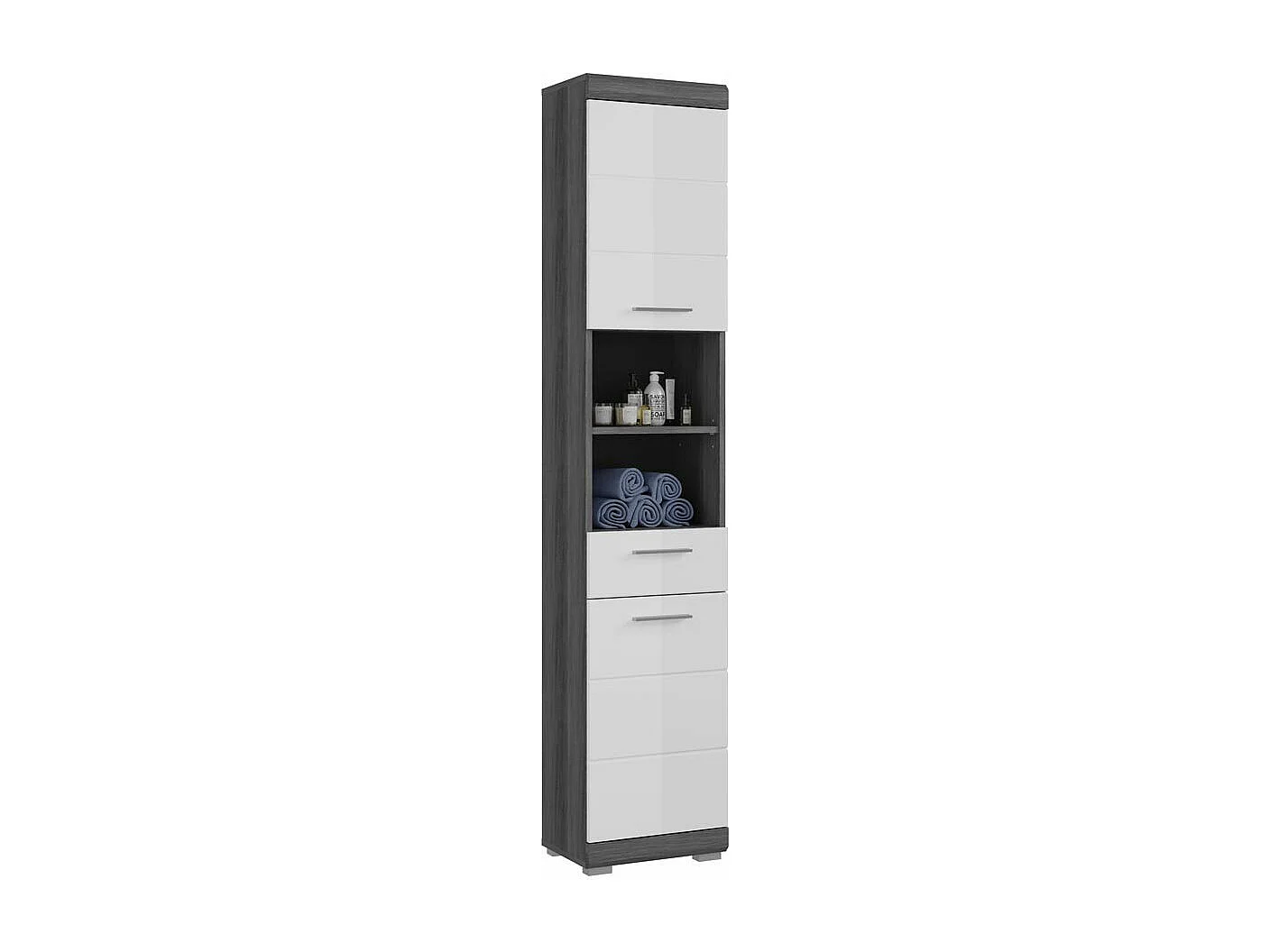 Scout armoire haute pour salle de bain 2 portes, 1 tiroir, 2 tablettes  brillant blanc,enfumé.