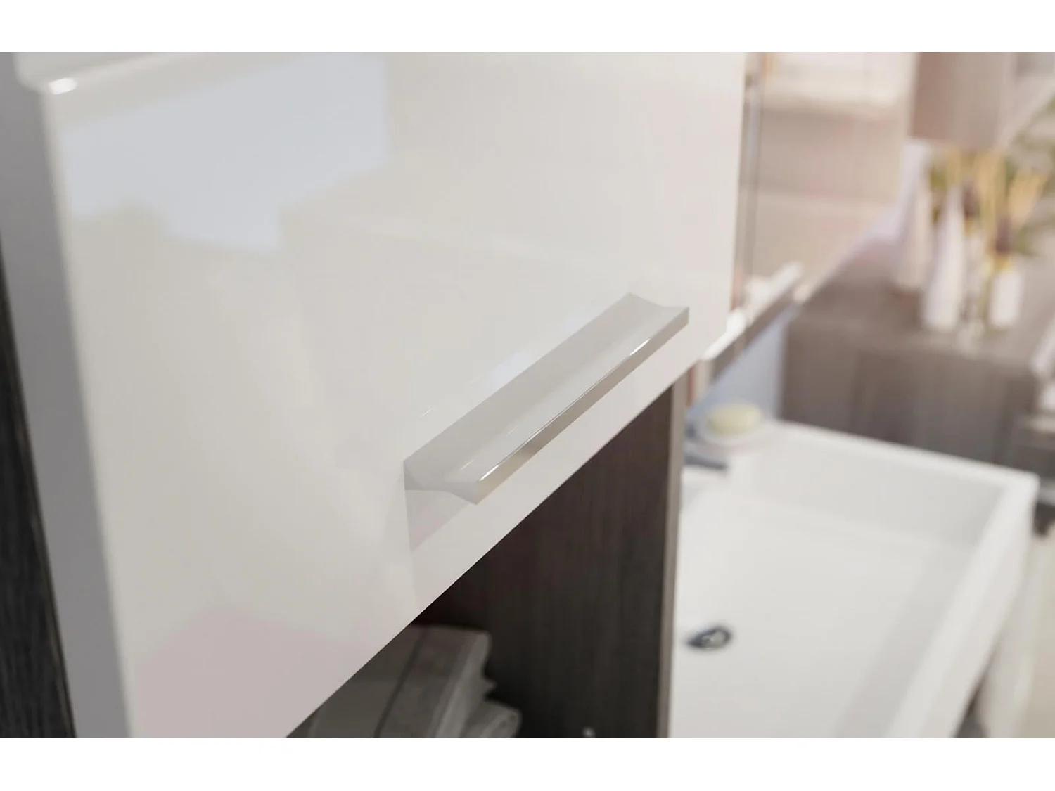 Scout armoire haute pour salle de bain 2 portes, 1 tiroir, 2 tablettes  brillant blanc,enfumé.