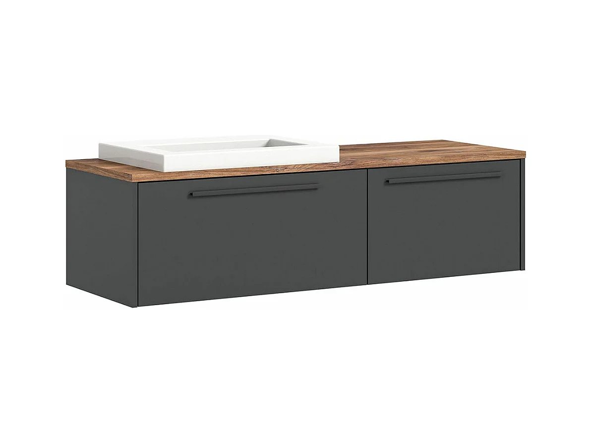 Ramon meuble sous lavabo 140cm 2 tiroirs gris,chêne décor.