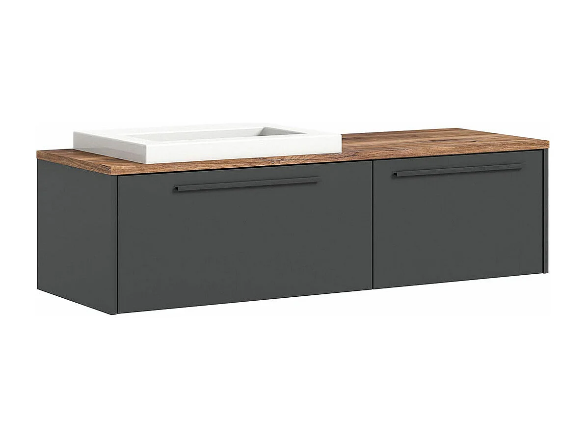 Ramon wastafel 140cm 2 laden grijs,eik decor.