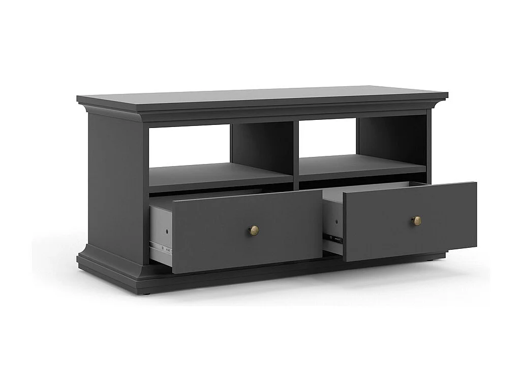 Venedig TV Tisch 2 Schubladen und 2 Fächer matt grau.