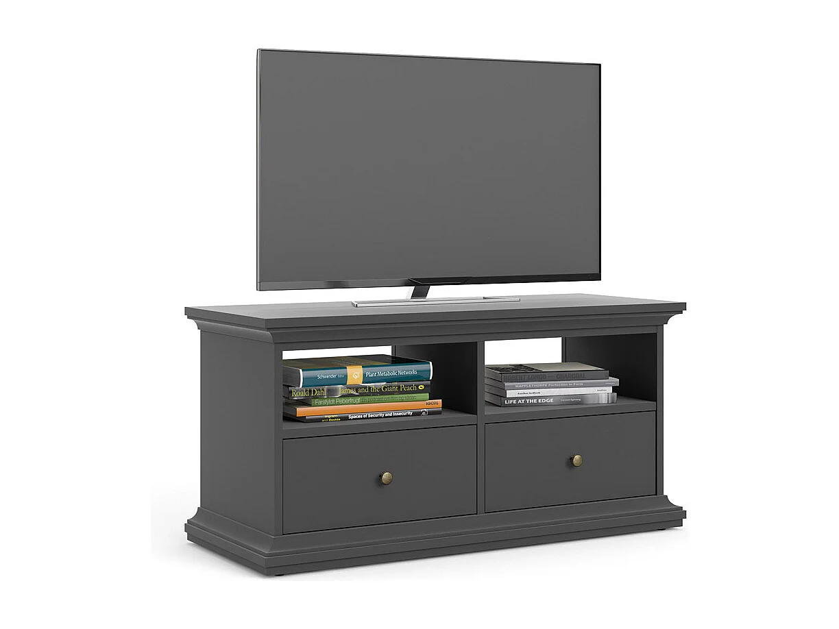 Venedig TV Tisch 2 Schubladen und 2 Fächer matt grau.
