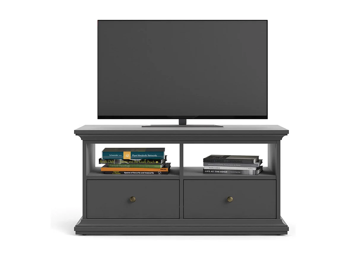 Venedig TV Tisch 2 Schubladen und 2 Fächer matt grau.