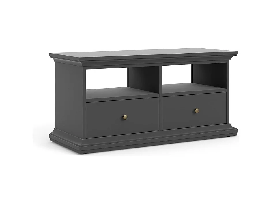 Venedig Meuble TV 2 tiroirs et 2 espaces de rangement, gris mat.
